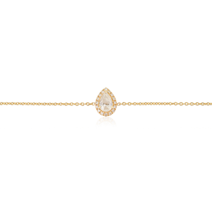 Delicada pulsera minimalista con cadena de eslabones y halo de diamantes naturales brillantes en forma de pera, regalo para novia, joyería de oro amarillo de 14 quilates. - Product Image 3