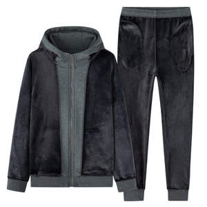 Ensemble de survêtement décontracté OEM pour homme, en molleton épais uni, avec sweat à capuche zippé et pantalon de jogging - Product Image 6