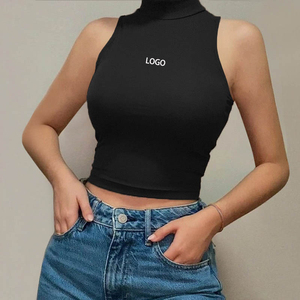 เสื้อครอปบอดี้คอนแบบสั่งทำสำหรับผู้หญิง แบรนด์ดัง คอเต่า แขนกุด ระบายอากาศได้ดี ผ้าฝ้าย 100% พิมพ์ลายกราฟิก แต่งหมุด - Product Image 1