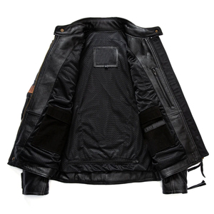 Full Grain Leather Made Stand Collar <b>Men's</b> <b>Jackets</b> Outdoor <b>Bike</b> Riding Wear Zipper Closure Genuine Leather Outerwear Coats - Product Image 4