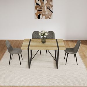 Set Tavolo da Pranzo Moderno 55 Pollici con 4 Sedie, Stile Mid-Century, Colore Legno, Base in Metallo, Gambe in MDF, Ideale per Sala da Pranzo Domestica - Product Image 4
