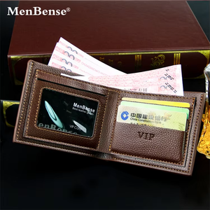 MenBense Genuine Leather Slim Card Holder <b>Men</b> Fold <b>Wallet</b> Short Minimalist Design Brown Color - Product Image 2