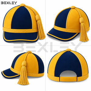 Goldene Zierborte mit Quasten, klassische Schul- und Sportteam-Präsentations- und Auszeichnungskappe, neuester Stil, marineblau-gelbe Samtkappe, Ehrenmütze - Product Image 5