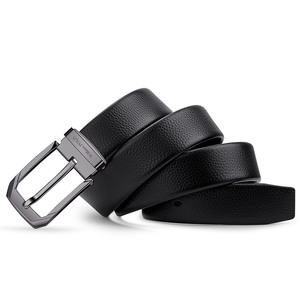 Genuine Leather Belt Black <b>Cow</b> Hide Formal Pin Buckle Steel Rectangular Durable Solid Pattern - Product Image 1