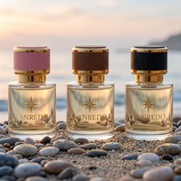 Flacon de parfum rond de luxe personnalisé en verre, base épaisse, transparent, 30 ml, 100 ml, vide, 50 ml, avec couvercle en cuir noir, rose ou marron
