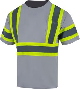 Chemises de sécurité réfléchissantes haute visibilité unisexes ANSI Classe 1 en coton anti-plis pour travaux de construction gris - Product Image 1