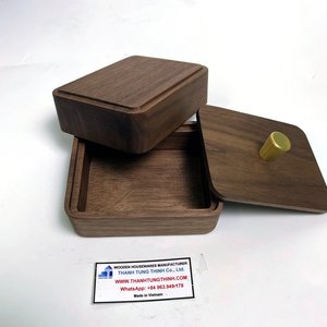 Boîte de rangement rectangulaire en bois moderne avec bouton en laiton, fabriquée à la main pour la décoration de la maison, fabriquée au Vietnam - Product Image 2