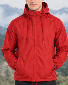 Men's <b>Red</b> Hooded <b>Windbreaker</b> Jacket Windproof Zipper Closure Casual Autumn Wear Regular Fit Solid Color Polyester Shell - Product Image 5