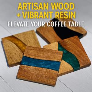 Posavasos de Madera para Bebidas |   Posavasos de madera de roble hechos a mano con resina epoxi de colores |   Juego de Regalo Premium Rústico y Resistente al Agua Fácil de Usar - Product Image 3