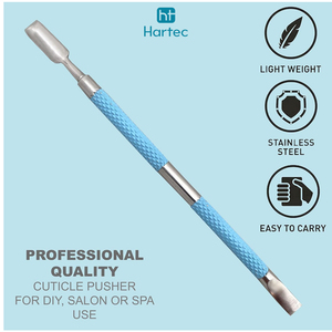 Stainless Steel New Arrival Durable Blue-Coated Ergonomic Dual-Ended Cuticle Nail Pusher With Non-Slip Grip For Salon Nail Art - Product Image 3