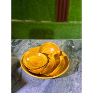 Ensemble de bols en bois faits à la main, finition jaune, 6 petits bols, 1 grand bol, vaisselle de cuisine et de salle à manger - Product Image 3