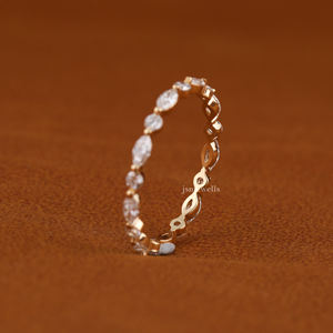 Anillo de Boda Personalizado de Oro Amarillo de 14K con Diamante Creado en Laboratorio, Corte Marquesa y Redondo, Anillo de Aniversario para Mujer, Precio de Fábrica - Product Image 3