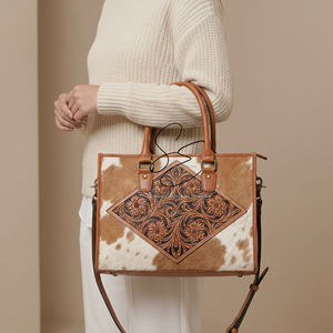 Sac fourre-tout en cuir véritable à poils, fait main, avec sangle bandoulière, sacoche de bureau pour femme, OEM - Product Image 4