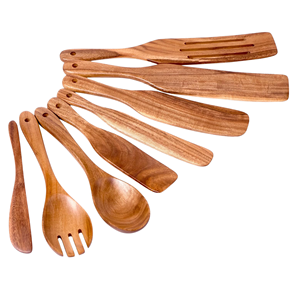 Ensemble d'ustensiles de cuisine en bois d'acacia naturel, 8 pièces, cuillères et spatules de cuisson ultra-résistantes à la chaleur, Vietnam - Product Image 3