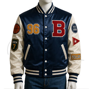Veste universitaire unisexe pour homme de haute qualité, design personnalisé, col montant, satin doux, boutonnée, streetwear - Product Image 1