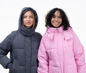 Veste longue matelassée rose pour femme, manteau d'hiver à capuche, manches longues, couleur unie, épaisse et chaude, en fibre de polyester - Product Image 2