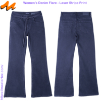 Pantalon évasé pour femme avec imprimé rayé laser et fentes latérales, élégant, en coton, polyester et élasthanne, confectionné en tissu de 10,85 oz