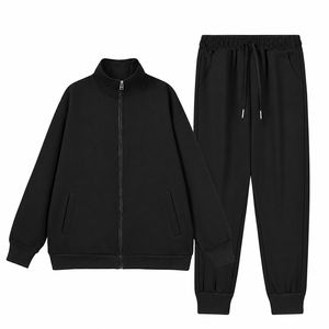 Ensemble de survêtement unisexe à col montant, veste zippée intégrale et pantalon de jogging à cordon de serrage, couleur unie, tenue décontractée 2 pièces - Product Image 5