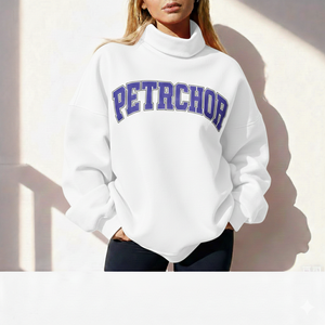 Oversize Long Front Logo Mockneck Pullover <b>Sweatshirt</b> Women Autumn Winter Casual Eco-Friendly Fleece - Product Image 5