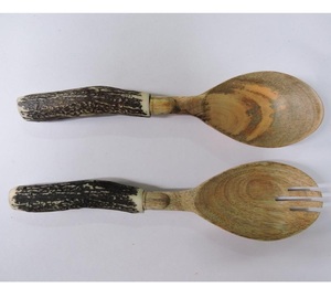 High Quality European Style Eco-Friendly Acacia Wood Salad <b>Servers</b> with Rippled Handles Serving Spoon Kitchenware From India - Product Image 5