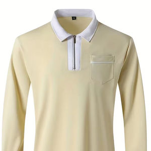 Nueva Camiseta Polo de Moda para Hombre, 100% Algodón, con Cierre, Manga Larga, Transpirable, Diseño Casual, Estampado Sólido, para Uso en Exteriores, Ropa de Equipo - Product Image 1