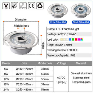 Luz LED Sumergible para Fuentes, Estanques y Piscinas, Colorida, con Clasificación IP68, de Acero Inoxidable, Regulable, 2 Años de Garantía - Product Image 4