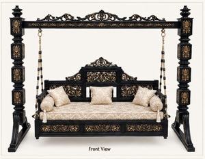 Jhula en teck massif fait main pour intérieur, sculptée à la main, pliable, avec support en bois massif artisanal - Product Image 2