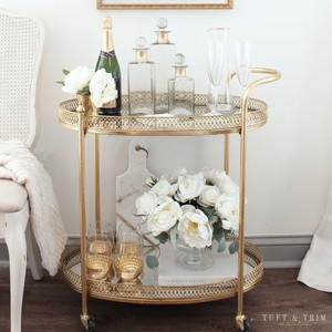 Modern Gold Iron Beverage Cart with Glass Shelves Rolling <b>Serving</b> <b>Trolley</b> Home Kitchen Dining Room Use Restaurant Hotel Decor - Product Image 3