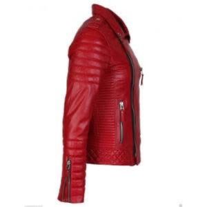 Nour Hammour Hatti cropped <b>jacket</b> made of brown leather red faux leather <b>biker</b> <b>jacket</b> features distinctive quilted shoulder pane - Product Image 4