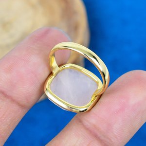 Natural Rose Quartz Gemstone Cushion Shaped <b>Ring</b> 18k Gold Micron Over 925 Sterling <b>Silver</b> - Product Image 4