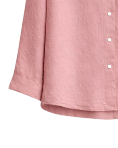 Conjunto de dos piezas para mujer, camisa rosa y pantalones anchos color borgoña, conjunto informal de algodón y lino, ropa de verano con bolsillo bordado - Product Image 5