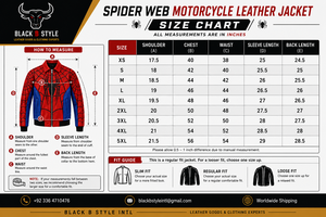 Blouson de moto en cuir personnalisé motif toile d'araignée, rouge et bleu, avec logo araignée brodé, OEM, streetwear sur mesure - Product Image 6