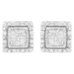 Pendientes de botón cuadrados de oro blanco de 10K con diamantes de corte princesa de 1/2 quilates (color I-J, claridad I1-I2) con engaste invisible - Product Image 1