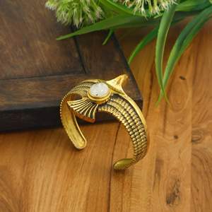 Bohemian Gold Cuff Bracelet bird moonstone, Adjustable Statement <b>Bangle</b>, Vintage Style Jewelry <b>men</b> women - Product Image 3