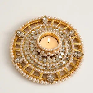 Handmade Round <b>Tea</b> <b>Light</b> <b>Holder</b> with Pearl and Crystal Embellishments for Wedding Christmas Easter Birthday Home Decoration - Product Image 6