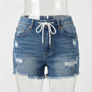Summer New Women <b>Elastic</b> Waist Ripped Denim Shorts Fashion High Stretch Skinny Sexy Tassel <b>Jeans</b> Customized Color Fits - Product Image 1