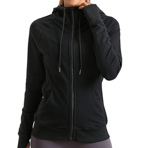 Sudadera con Capucha y Cierre para Mujer, Color Sólido, Manga Larga, Transpirable, Tejido de Algodón y Elastano, para Otoño - Product Image 3