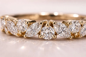 Eternal Marquise and Round Lab Diamond Silver Wedding <b>Stacking</b> <b>Ring</b> - Product Image 4