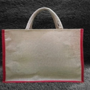 Sac fourre-tout en jute laminé uni avec fermeture à poignée en corde pour les courses et les achats quotidiens - Product Image 1