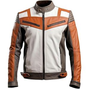 Veste de moto en cuir PU pour homme, style classique, look motard, vêtements de moto tendance, veste en cuir décontractée. - Product Image 1