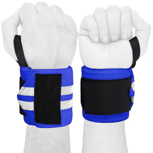 Support de poignet réglable en néoprène respirant antidérapant bleu noir avec fermeture auto-agrippante pour la musculation et l'entraînement de force unisexe - Product Image 1