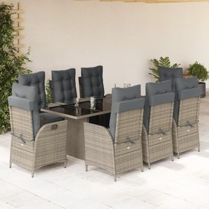 Ensemble de salle à manger pour jardin en rotin PE gris avec acier thermolaqué et verre trempé, élégant et durable - Product Image 1