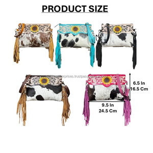 2026 Wholesale Hand Tooled Cowhide Leather Fringe Bags Western Style Sunflower Design Crossbody Shoulder Bag Purse for Women - Product Image 2