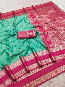 Sari Tradicional Indio de Seda Banarasi con Trabajo de Tejido Zari para Bodas y Eventos Festivos, Atuendo para Mujer - Product Image 6