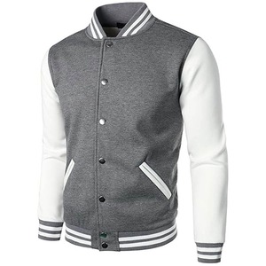 Veste de baseball grise pour homme avec manches blanches, col rabattu, style décontracté, coupe régulière, idéale pour l'automne - Product Image 5