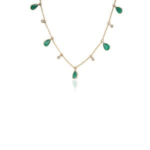 Collar de Cadena Minimalista con Dijes de Esmeralda en Forma de Pera y Diamantes de Corte Redondo, Diseño Hecho a Mano, en Oro Amarillo Sólido de 14K - Product Image 3