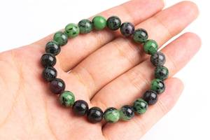 Pulsera redonda de piedras preciosas de rubí zoisita natural auténtica, color verde y negro, para hacer joyas, regalo hecho a mano - Product Image 4