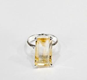 Emerald Cut Yellow <b>Citrine</b> Sterling Silver <b>Ring</b> Prong Setting Minimalist Geometric Design Unisex Everyday Wear - Product Image 1