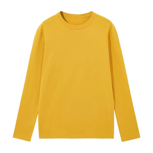 T-shirt en coton blanc à manches longues pour homme, col rond, coupe classique, jersey décontracté, couleur unie, manches tricotées - Product Image 5