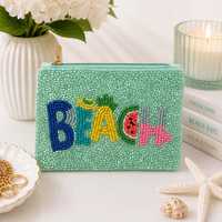 ALI FASHION ART Sac de plage carré léger fait main perlé Vert menthe en coton avec fermeture éclair Thème floral AFA-04